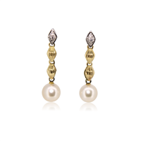 Orecchini pendenti da donna in oro bianco e giallo 18 kt con perle da 7 mm e diamanti – 3.60 g – 0.02 ct – Idee Preziose dal 1987 - IP.OK18M/2P